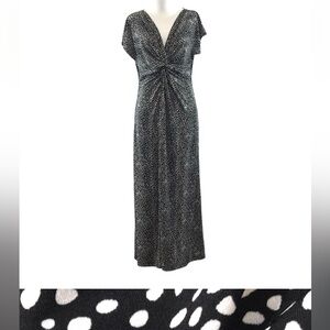 Diamond Tea Polka Dot Black White Twisted Front Midi Dress‎ Womens Large Vintage